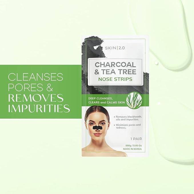 Skin 2.0 Tea Tree & Charcoal Peel-Off Face Mask - Blackhead Remover, Reduces Acne & Pores, Deep Cleansing - Dermatologist Tested Korean Skincare - Clean Beauty, Cruelty-Free - 6.7 Fl oz