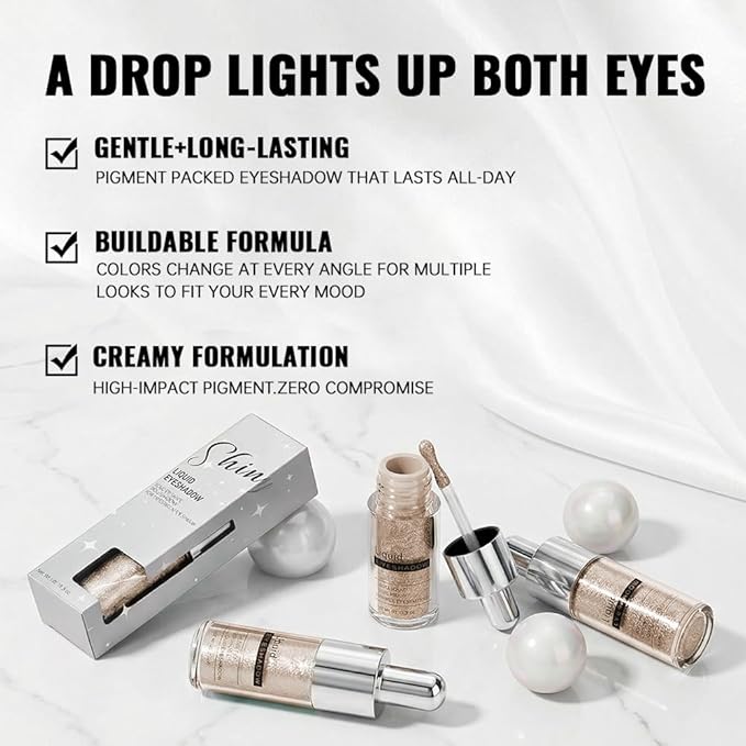 Gold Shimmer Liquid Eyeshadow, High Pigment Blendable Eye Makeup for Older Women, Long Lasting Lightweight Travel Friendly, Suitable for All Eye Shapes, Metallic Glitter Finish 03#
