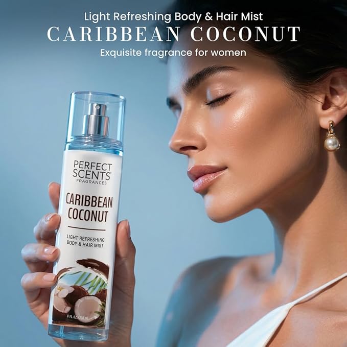 Instyle Fragrances Light Refreshing Body & Hair Mist, Caribbean Coconut, Premium Women’s Body Spray, Infused with Panthenol, CLEAN, Vegan, Paraben-Free, Phthalate-Free, 8 Fluid Ounces