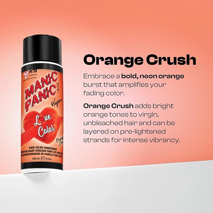 MANIC PANIC Vibrant Neon Orange Color Depositing Conditioner - Love Color Hair Conditioner Keeps Hair Vibrant, Nourished & Refreshed - Formulated with Shea Butter & Quinoa - Orange Crush (8oz)