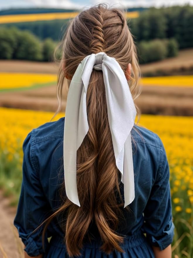 3PCS Hair Scarf Scruncheis for Women Knotted Bow Hair Ties Elastic Bands Satin Hair Ribbon Scrunchy Red Ponytail Holder for Women and Girls (Black White Gray)