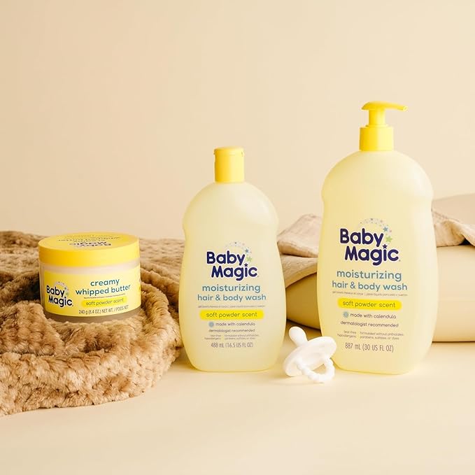 Baby Magic Moisturizing Hair & Body Wash Calendula & Coconut, Specially Formulated for Baby's Delicate Skin, Soft Powder Scent, Tear-Free, Hypoallergenic, Dermatologist Recommended, 30 Fl Oz