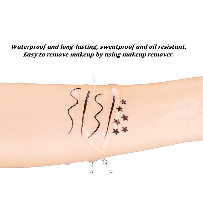 LOKFAR 6 Pcs Double-Side Liquid Eyeliner Stamp Pen Set, Eye Liners for Women Waterproof Eyeliner Pencil Black Eye-liner Stencils Long-Lasting Tattoo Makeup-Triangle,Star,Moon,Heart,Flower,Smiley