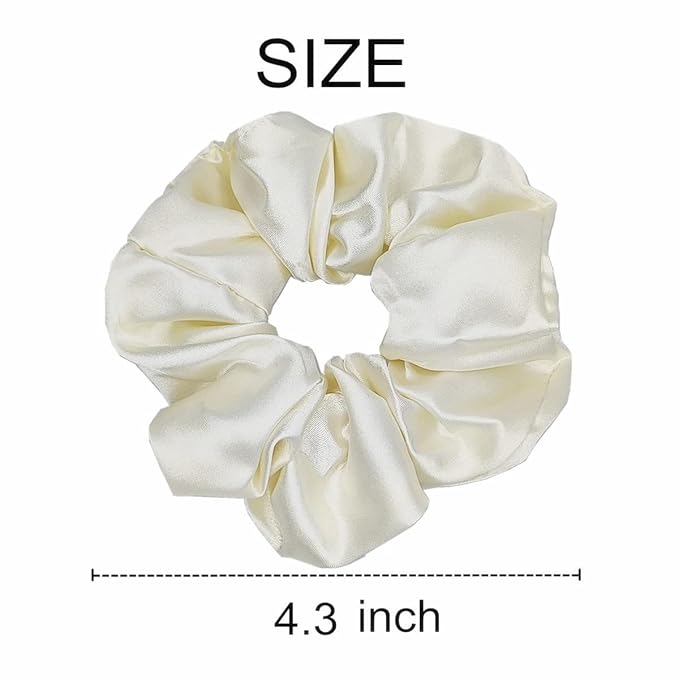 Satin Silk Scrunchies and Hair Ties - 6 Pcs Hair Accessories with Soft Fashion Ponytail Holders, Hair Bands, and Bows for Women and Girls (4.3 inch, Beige)