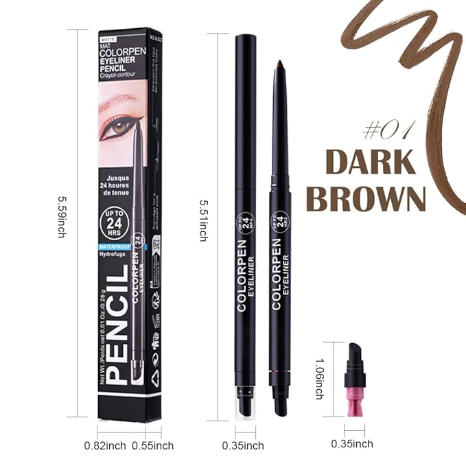 WanTuoluo 3-in-1 Retractable Eyeliner Pencil for Women, Built-in Sharpener & Blending Brush, Black Light Dark Brown, Waterproof Long-Lasting (01-Black-1 Pack)