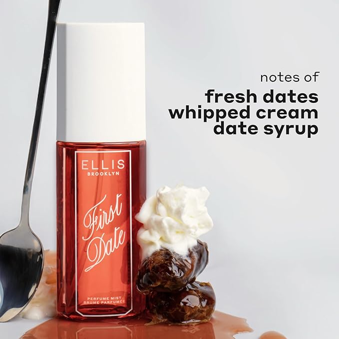 Ellis Brooklyn FIRST DATE Perfume Mist, Sweet Gourmand Fragrance with Whipped Cream & Tonka Bean, Vegan Perfume, Made In The USA, 90ml/3 fl oz