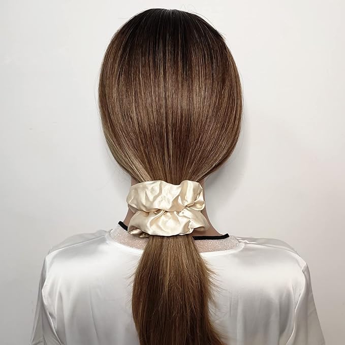 6 Pcs Satin Silk Scrunchies: Soft Hair Ties, Bows, Elastics, and Ponytail Holders for Women and Girls (4.3 inch, Light Gold)