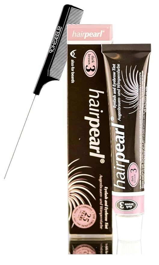 Hairpearl Original Hair Pearl TINT Color Dye for Iashes and broows (w/Sleek Steel Pin Rat Tail Comb) PPD-Free Haircolor Hair Tinting, Made in Germany (No 4.4 Graphite Brown)