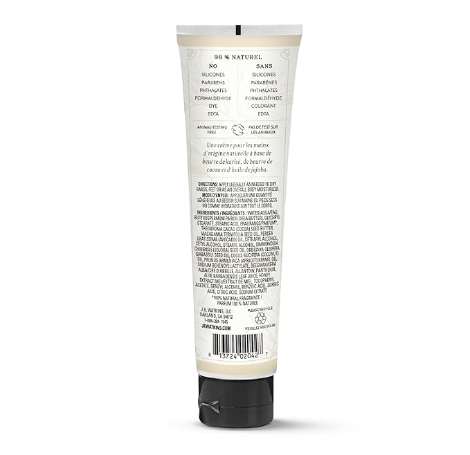 J.R. Watkins Natural Moisturizing Hand Cream, Hydrating Hand Moisturizer with Shea Butter, Cocoa Butter, and Avocado Oil, USA Made and Cruelty Free, 3.3oz, Coconut, Single