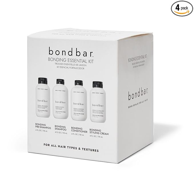 Bondbar Bonding Essential Kit, Contains PreShampoo, Shampoo, Conditioner, and Styling Cream, 4 x 4 Oz