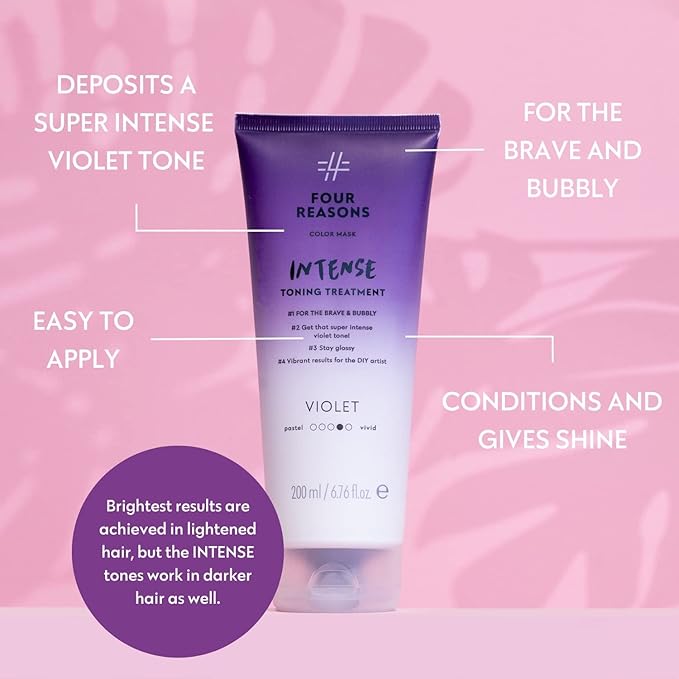 Four Reasons Color Mask INTENSE Violet (27 Colors) - Intensive Toning Treatment - Color Depositing Conditioner – Semi Permanent Purple Hair Dye for Lightened and Colored Hair– 100% Vegan, 6.76 fl oz