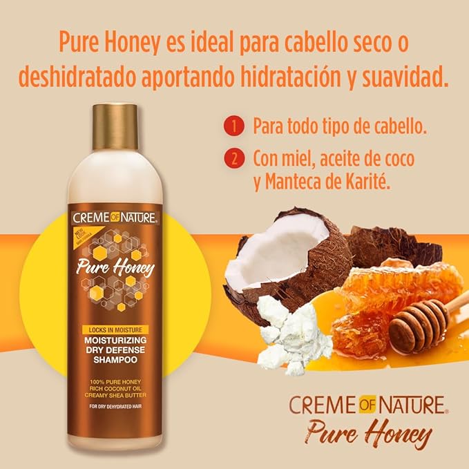 Creme of Nature Pure Honey Moisturizing Dry Defense Shampoo, Gently Cleanses & Restores Moisture, With Coconut Oil & Shea Butter, For Dry, Dehydrated or Brittle Hair, 12 oz