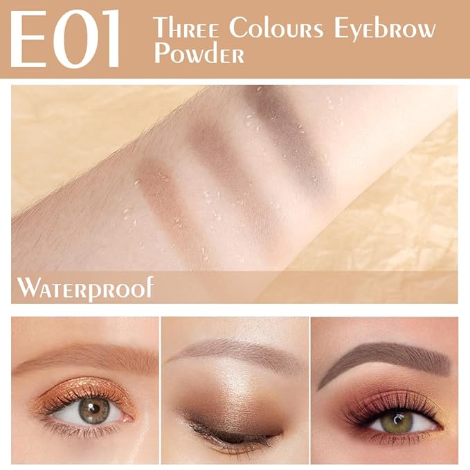 FeiCuiYun 2Pcs Eyebrow Powder Kit, Long-Lasting Waterproof 3 Colors Matte Brow Powder, Eye Brow Powder for Women with 2 Double-ended Eyebrow Brush, Purse-Friendly Compact (Light Medium Brown, 2Pcs)