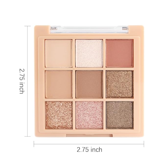 CAKAILA 9Colors Nude Champagne Gold Rose Brown Colorful Glitter Eyeshadow Palette Makeup,Korean Natural Neutral Rainbow Eyeshadow Palettes Naturing-Looking Long Lasting Waterproof Blendable