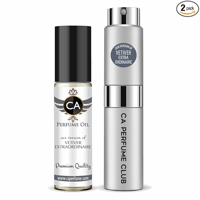 CA Perfume Duo Impression of Vetiver Extraordinaire For Men Perfume Layering Set Mens Cologne Long Lasting Travel Size EDP + Body Oil Roll-On Bottle 0.27 Fl Oz+0.33 Fl Oz