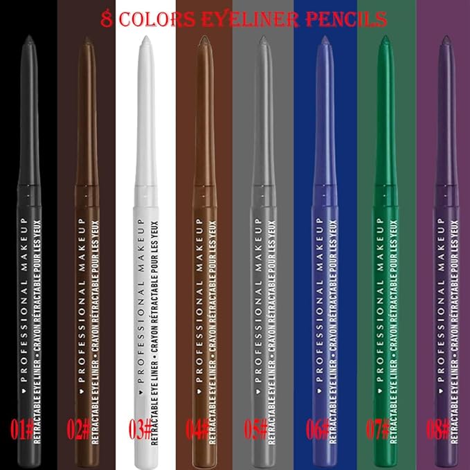 4Pcs Retractable Creamy Eyeliner & Eyeshadow Sticks for Women, Black White Brown Blue Purple Green Gray Colors, Ultra Pigmented Eye Pencils, Matte Satin Finish,Vegan (4 Pcs: 03# Dark Brown)