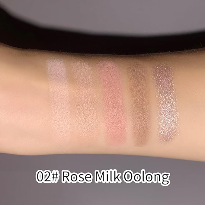 Pink Brown Mauve Neutral Matte & Shimmer Eyeshadow, 5 Color Highly Pigmented Blendable Soft Eye Shadow Palette Makeup for Older Women, Long Lasting Mini Travel Size, Suitable for Mature Skin 02#