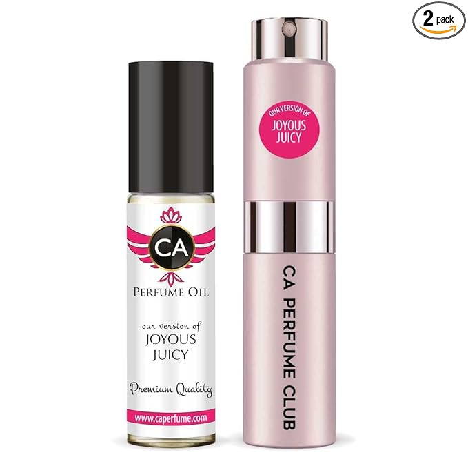 CA Perfume Duo Impression of Joyous Juicy For Women Perfume Layering Set Long Lasting Travel Size EDP + Body Oil Roll-On Bottle 0.27 Fl Oz+0.33 Fl Oz
