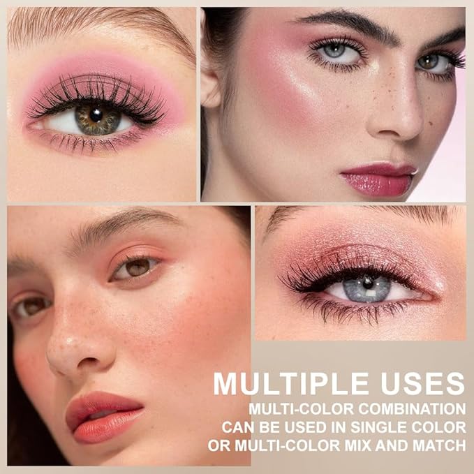 6-in-1 Cream & Powder Blush Highlighter & Eyeshadow Makeup Palette, Neutral Nude Orange Matte & Shimmer Makeup Palette, Comprehensive Face Makeup Plate for Women Daily,Vegan and cruelty-free 01