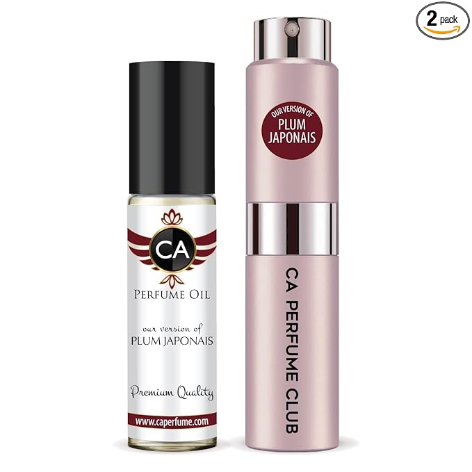 CA Perfume Duo Impression of Plum Japonais For Women Perfume Layering Set Long Lasting Travel Size EDP + Body Oil Roll-On Bottle 0.27 Fl Oz+0.33 Fl Oz