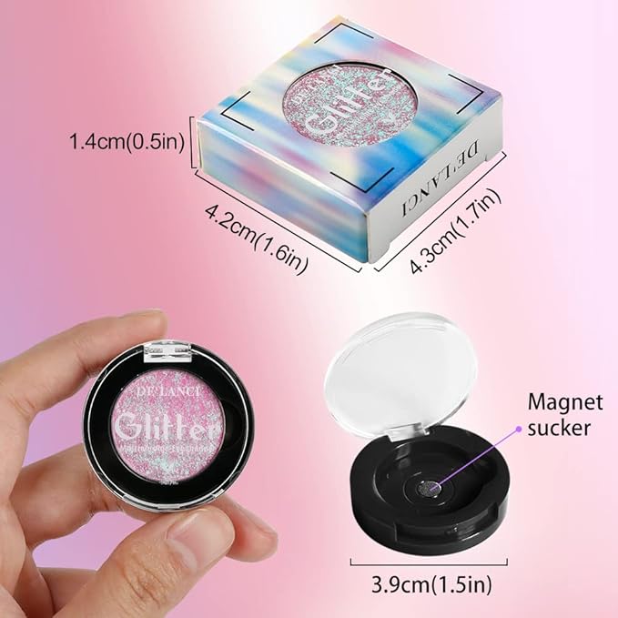 Pink Green Glitter Eyeshadow, High Pigment Sparkle Duo Chrome Eyeshadow with Intense Color Shifting Pink to Green,Smooth Long Last Mineral Chameleon Multichrome Eye Shadow for Eye Glitters/Highlighter