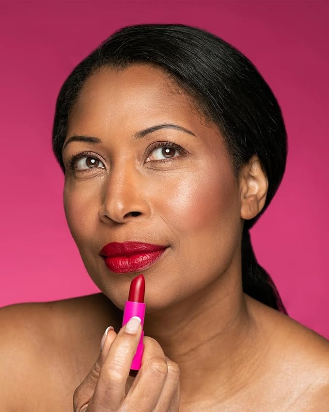 Cheekbone Sustain Lipstick, Classic Blue-Red, Creamy Satin Lip Color with Buildable Pigment, Long-Wear, Moisturizing Formula with Organic Castor Oil, Eco-Conscious, Vegan, 0.14 oz.