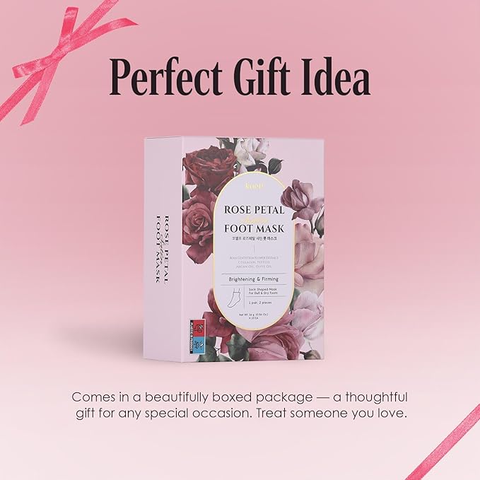 Koelf Rose Petal Satin Foot Mask (10pairs) - Intensive Nourishing Socks, Rose Scented Foot Repair Masks with Peptide, Collagen, Shea Butter, Urea for Silky Smooth Feet, Foot Treatment, Body Mask