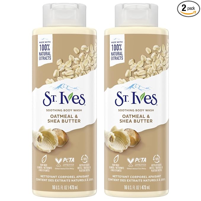 St. Ives Body Wash - Soothing Moisturizing Cleanser with Oatmeal & Shea Butter, Natural Body Wash for Sensitive Skin Made with Plant-Based Cleansers and 100% Natural Extracts, 16 Oz Ea (Pack of 2)