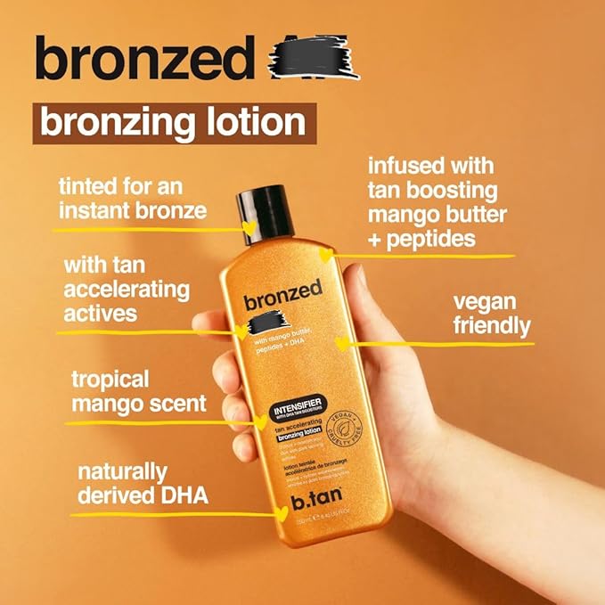 b.tan Sun Tanning Lotion | Tan Accelerator - Best Tinted Browning Cream, Brown Intensifier Bronzing Lotion, No SPF, Packed with DHA Boosters, Mango Butter & Peptides, Austrailian Brand, 8.45 Fl Oz