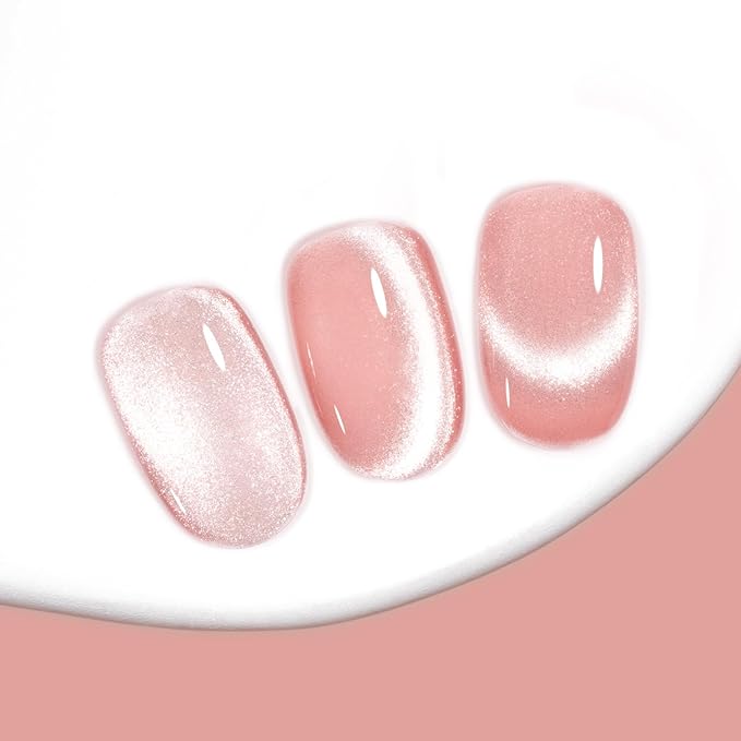 MAYCHAO 15ML Pink Cat Eye Gel Nail Polish 1Pc Jelly Summer Light Pink Cat Eye Glitter Holographic Magnetic Gel Polish Soak off UV LED Nail Polish for Nail Art Manicure Salon DIY at Home, 0.5 OZ