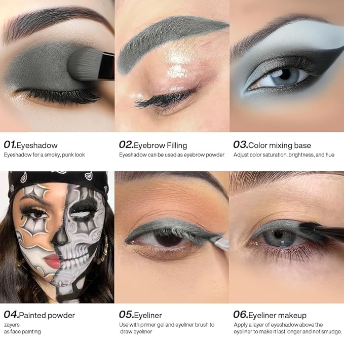 Matte Dark Gray Eyeshadow with Applicator | High Pigment, Long-Lasting, Waterproof | Cool-Toned Gray for Smokey & Natural Looks | Professional, Travel-Friendly, Vegan