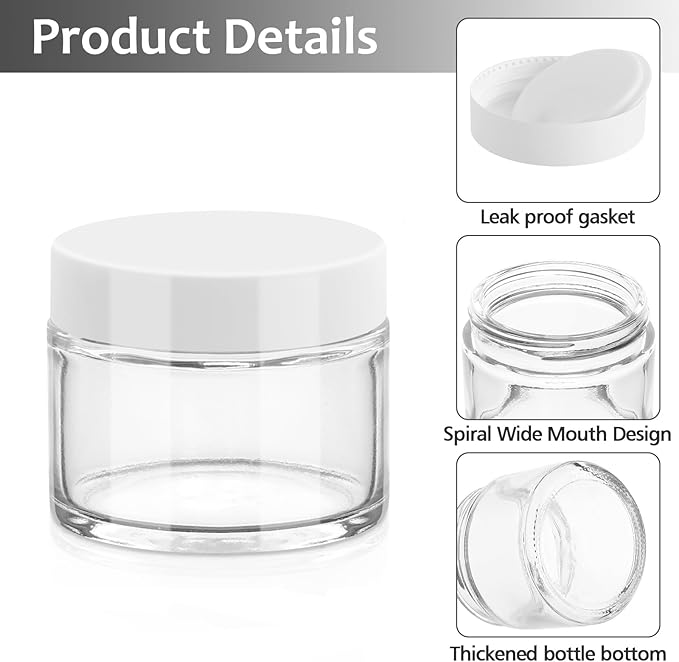 Accmor 4 Pcs Glass Cosmetic Jars with White Lids, 1 OZ Travel Container Round Glass Jars with Inner Liners & 2 Pcs Spatulas, Makeup Sample Container Storage for DIY Making Lotions, Cream, Ointments