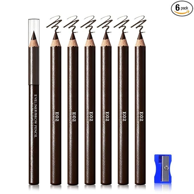 6Pcs Dark Brown Eyebrow Pencils for Women, Wooden Hard-Core Eyebrow and Eyeliner Pencil, Long Lasting Waterproof and Sweat-Proof, Beginner Makeup Brow Pencil With Pencil Sharpener (Dark Brown, 6Pcs)