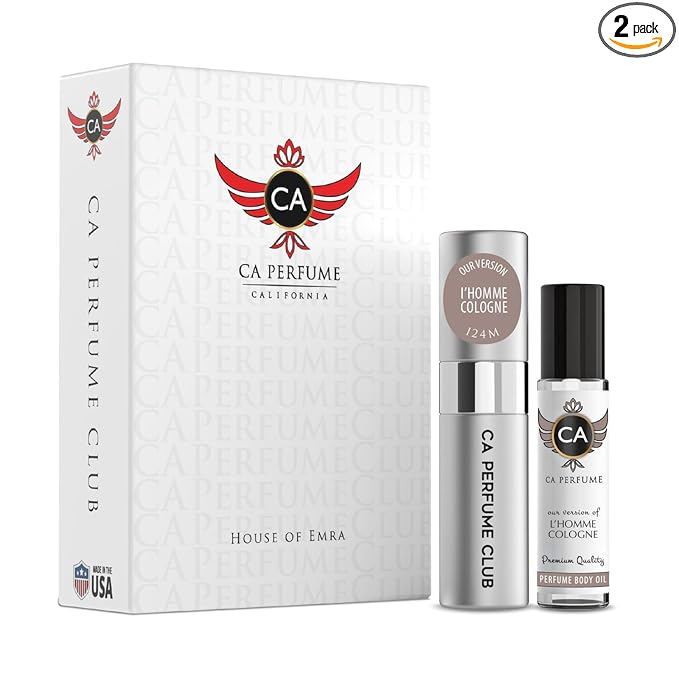 CA Perfume Duo Impression of L’homme Cologne For Men Perfume Layering Set Mens Cologne Long Lasting Travel Size EDP + Body Oil Roll-On Bottle 0.27 Fl Oz+0.33 Fl Oz