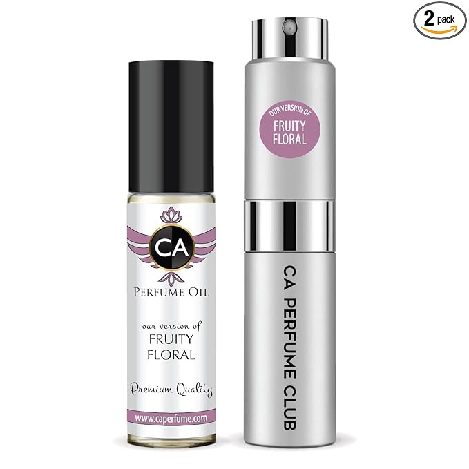 CA Perfume Duo Impression of Fruity Floral For Women And Men Perfume Layering Set Long Lasting Travel Size EDP + Body Oil Roll-On Bottle 0.27 Fl Oz+0.33 Fl Oz