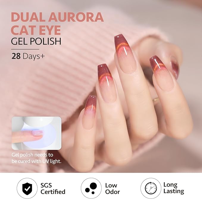 GAOY Cat Eye Gel Nail Polish, 16ml Glitter Holographic Nail Polish with Magnet, Reflective Translucent UV Gel, 2031 Vintage Burgundy
