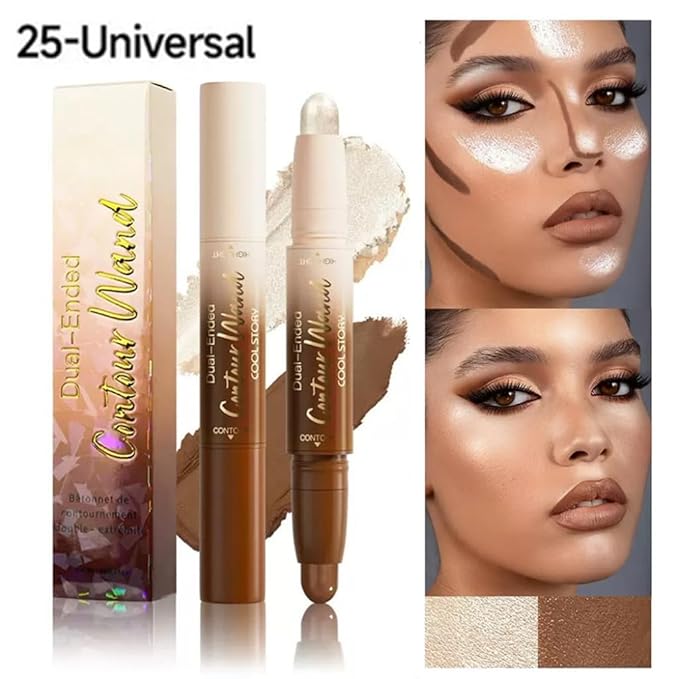 Contour Stick Makeup Set, 2 Dual-Ended Highlighter Makeup Pens & Face Shaping Contouring Sticks, Long-Lasting Waterproof Cream bronzer and Highlighter Sticks, Suitable for All Skin Tones