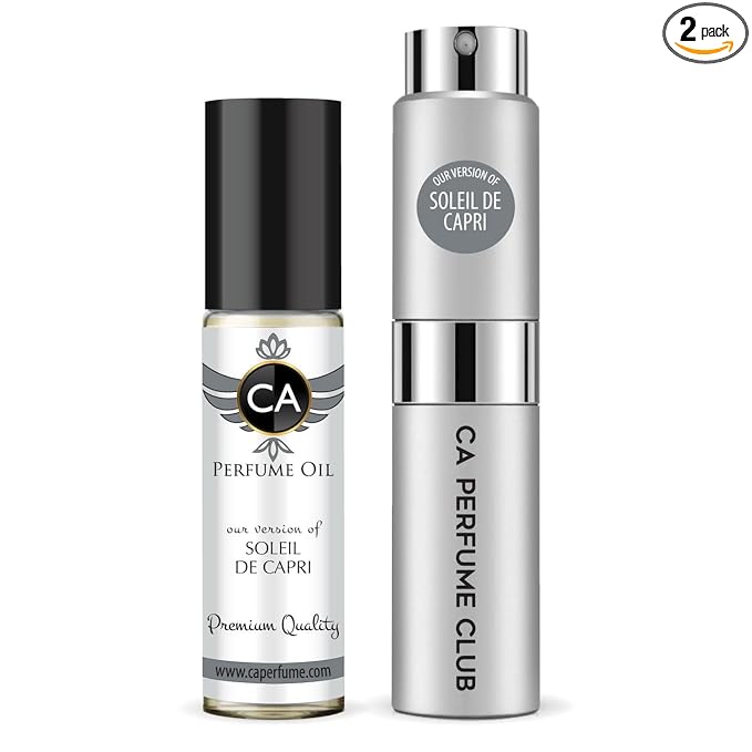 CA Perfume Duo Impression of Soleil De Capri For Women And Men Perfume Layering Set Long Lasting Travel Size EDP + Body Oil Roll-On Bottle 0.27 Fl Oz+0.33 Fl Oz