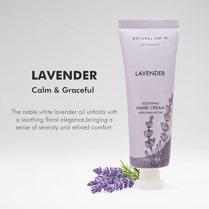 Natural Amor Hand Cream Gift Set, Vanilla Rose & Lavender 2 Pack, Moisturizing Travel Size Hand Lotion with Shea Butter Nourishing Hand Care for Dry Skin