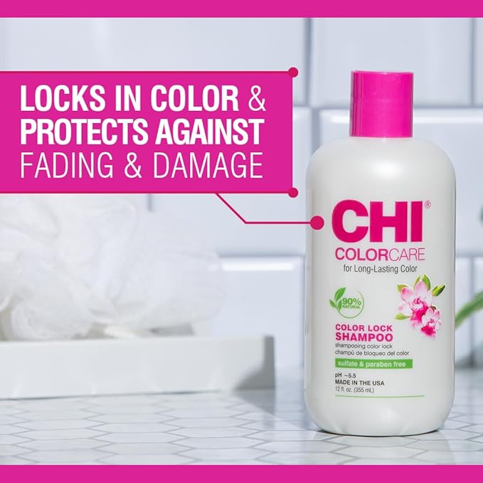 CHI ColorCare Color Lock Shampoo, Locks In Color & Replenishes Moisture For Color-Treated Hair, Sulfate, Paraben, & Cruelty-Free, 12 Oz