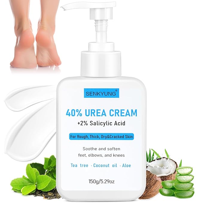 Urea Cream 40 Percent for Feet Maximum Strength, Urea Foot Cream Plus 2% Salicylic Acid, Tea Tree Oil, Coconut Oil and Aloe Essence for Feet Dry Cracked Heels Hands Elbows Knees