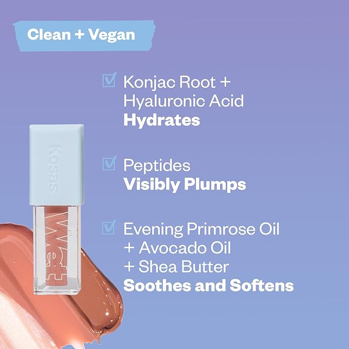 Kosas Wet Lip Oil Gloss - Hydrating Lip Plumping Treatment with Hyaluronic Acid & Peptides, (Jaws)