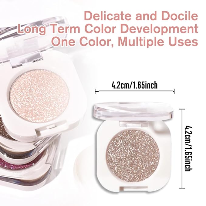 WanTuoluo Nude Glitter Eyeshadow Palette for Women, Single Monochrome Eye Shadow Makeup, Shiny Pressed Powder, Blendable Natural sombras para ojos, Holographic,Vegan,Travel -10