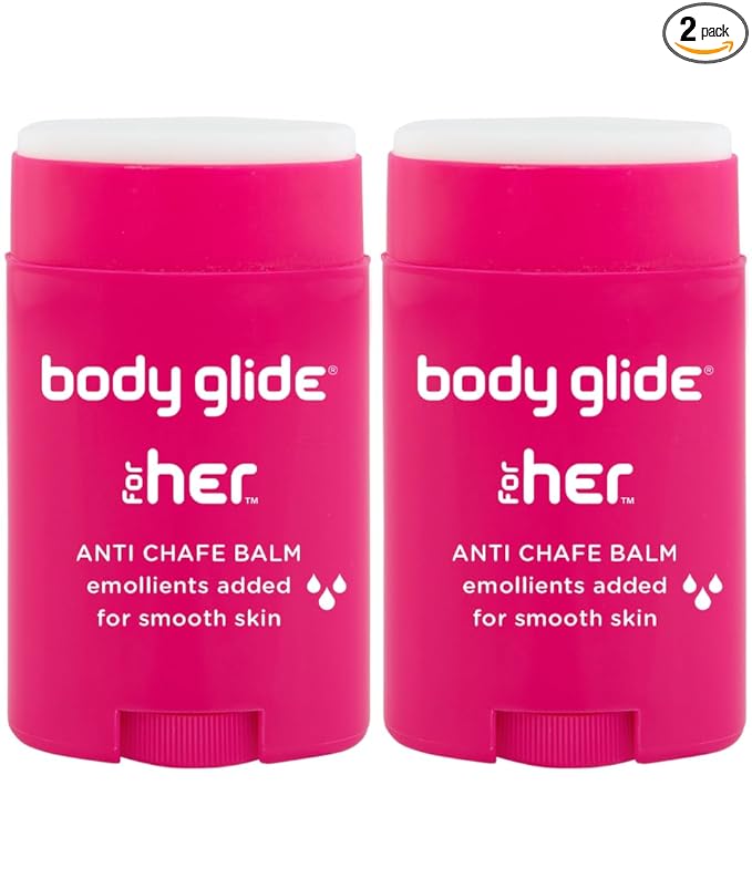 Body Glide For Her Anti Chafe Balm | Chafing stick with added emollients | Great for dry, sensitive skin and/or sensitive areas | Use on chest, bra, butt, groin, arm, and thigh chafing | 1.5oz-2pk
