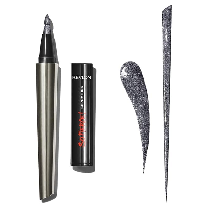 Revlon So Fierce! Chrome Ink Liquid Eyeliner, Longlasting Bold Metallic Pen Liner with Dip Ink Cap for Pearl, Shimmer Blend, 901 Gunmetal, 0.03 oz.