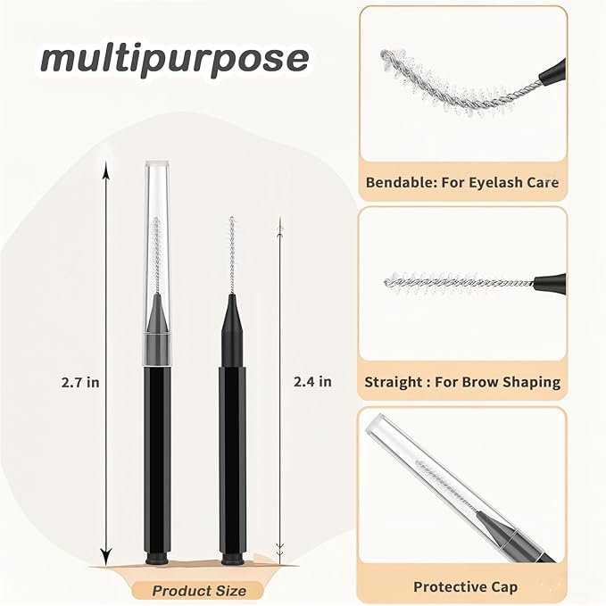 20 Pcs Micro Eyebrow Brush, Eyebrow Spoolie Brow Lamination Brush Spoolies for Eyebrows Eyelash Brushes Lash Lift Tool for Eyebrows and Eyelashes Extensions, Black