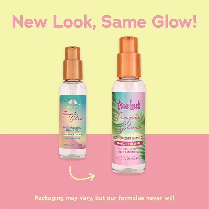 Tree Hut Mini Tropic Glow Moisturizing Shave Oil, Gel-to-Oil Formula, Ultra Hydrating Barrier for a Close, Smooth Shave, for all Skin Types, 2 Fl Oz