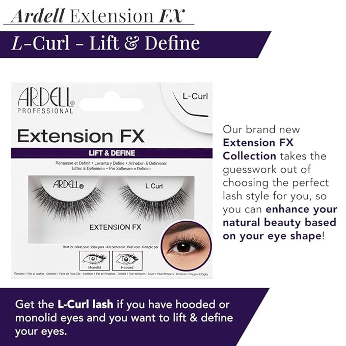 Ardell Lash Extension FX L Curl Lashes – Lift & Define Eyelashes, Natural for Hooded Eyes, Reusable Eye Lash, 4 Pack