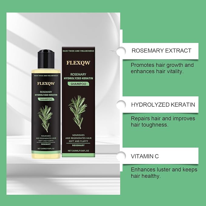 Rosemary Hydrolyzed Keratin Shampoo, Hair Thick and Voluminous, Nourishes and Regenerates Hair, Soft and Fluffy, 268ML/9.06FL OZ (2 Pack)