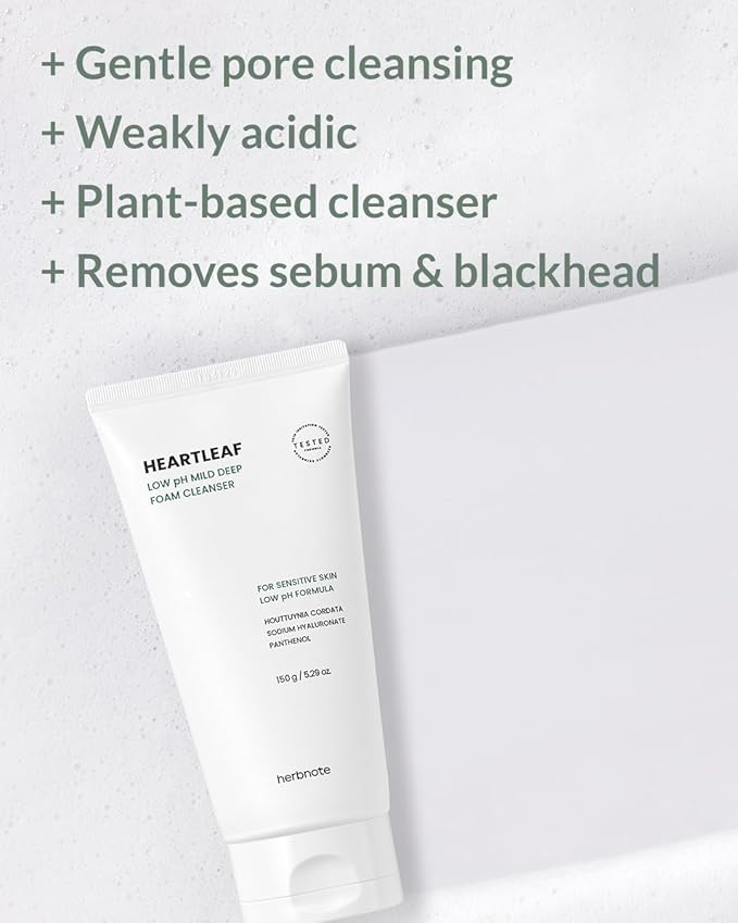Heartleaf Low pH Deep Foam Cleanser - Gently Removes Sebum, Deep Cleans Pores - Contains 80% Houttuynia Cordata, Hyaluronic Acid, Soothes and Enhances Sensitive Skin, 5.29oz.